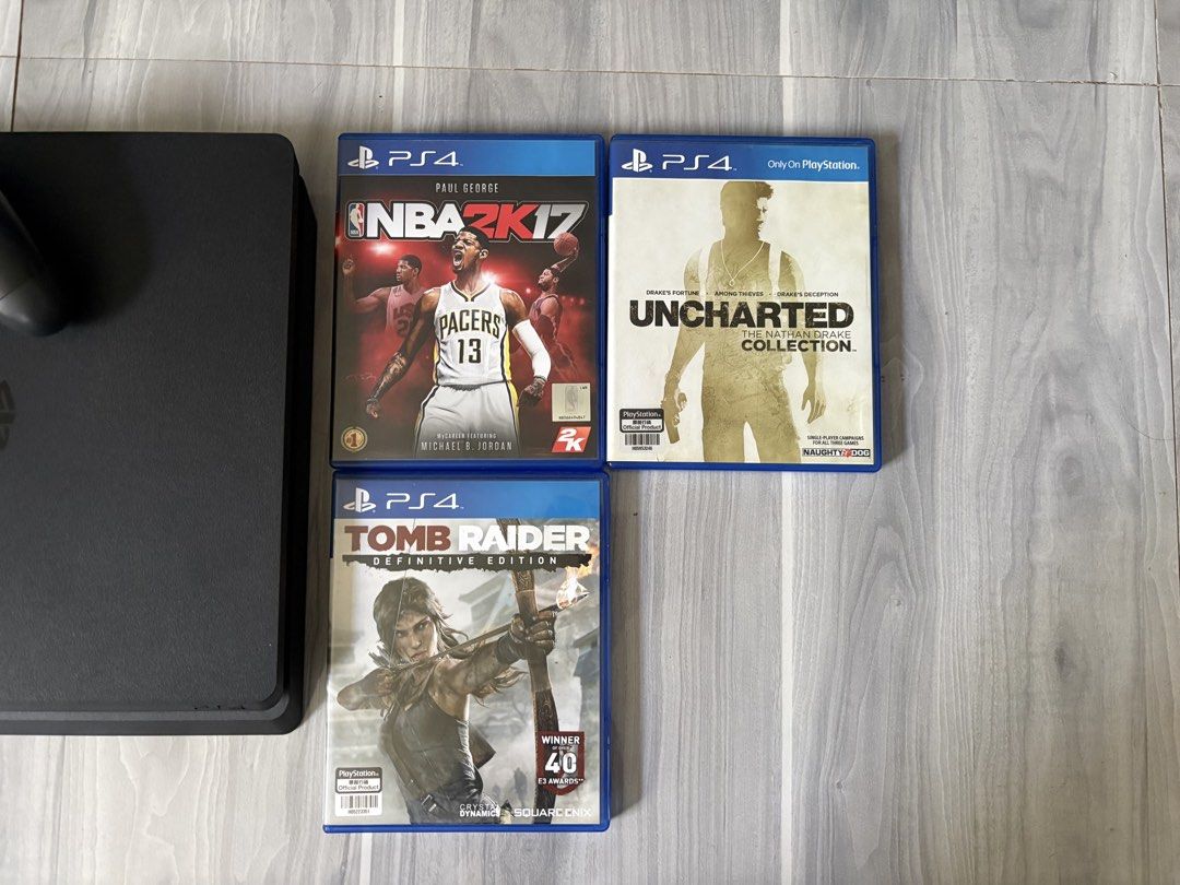 ORIGINAL PS4 SLIM 500GB (Category: PlayStation) located in Manila. Submitted by mim4yy07 (Listing ID 1468356285, Image 3). Description: ‼️FOR SALE‼️ Original PS4 slim 500gb 🏷️ 7,000 PHP (slightly nego for sure buyer) ✨ Inclusions ☆ Power cord ☆ 1 original controller ☆ NBA2K17, Uncharted Nathan Drake Collection, & Tomb Raider Definitive Edition games ☆ Box (pero medyo laspag na, depende sa buyer if want nila kunin) ⭐️ 8/10 body cosmetics [need la