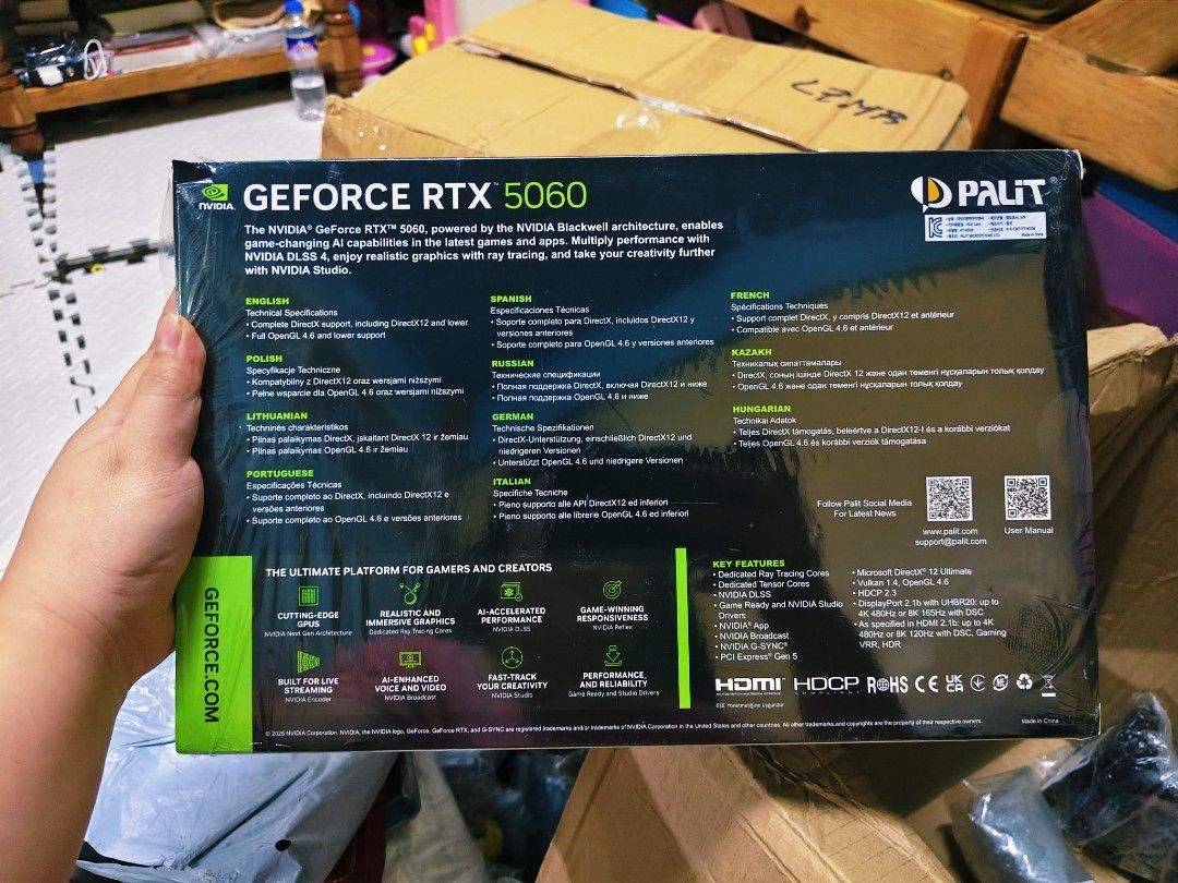 Palit GeForce RTX 5060 Dual OC 8GB (Category: Computer Parts) located in Baguio. Submitted by mljhardtoy (Listing ID 1468447224, Image 2). Description: - Brand: Palit - Model: GeForce RTX 5060 Dual OC - VRAM: 8GB - Cooling: Dual fan design - Condition: Brand new, never installed or used.