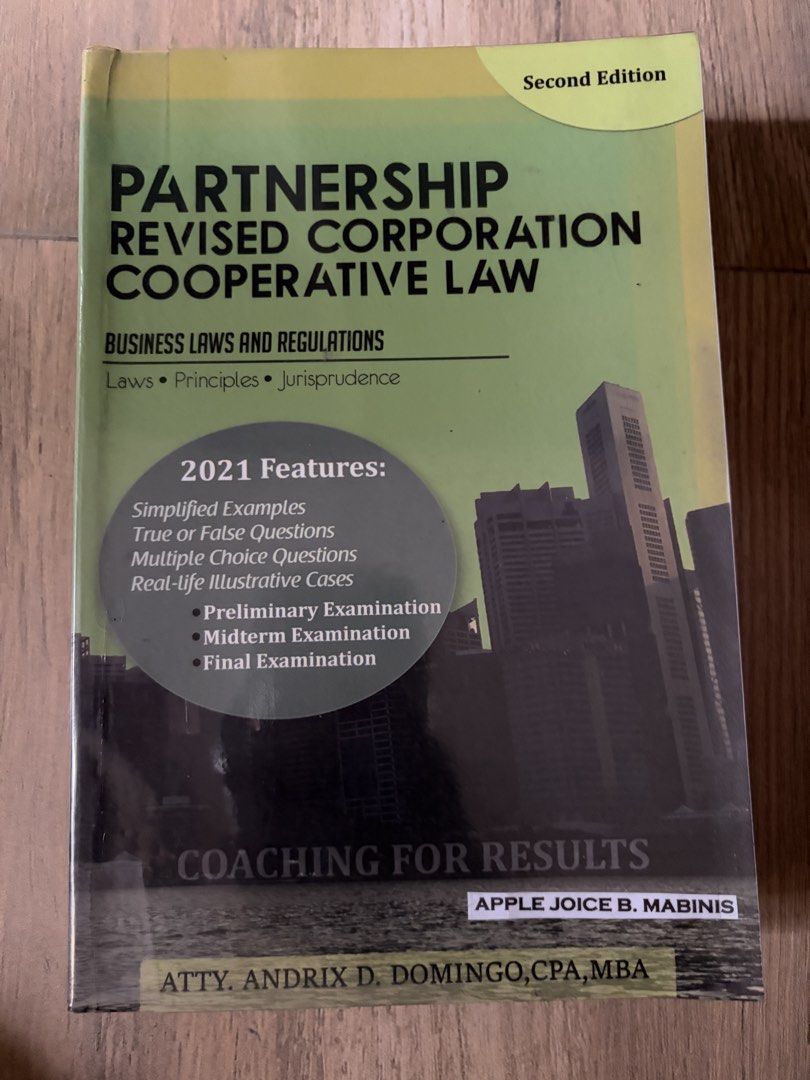 Partnership Revised Corporation Cooperative Law Second Edition (Category: Textbooks) located in Caloocan City. Submitted by fruitreader (Listing ID 1468467144, Image 1). Description: Title: Partnership Revised Corporation Cooperative Law (2nd Edition) Author: Atty. Andrix D. Domingo Condition: Clean cover with minimal wear at the edges; Lightly used 📍Location: Caloocan City 💳 Mode of Payment: • GCash • Maya • BPI Bank Transfer.