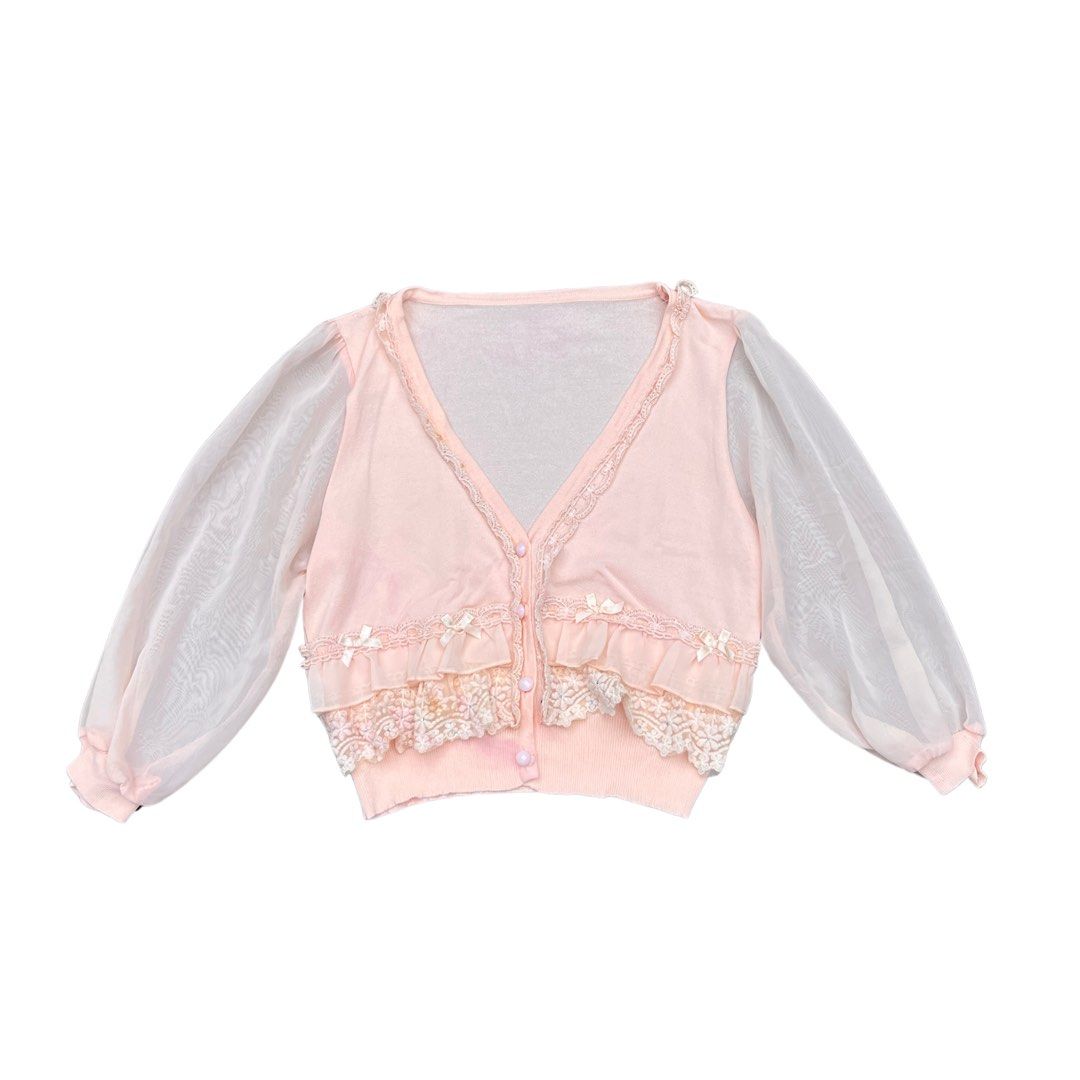 PINK SHOUJO BOLERO (Category: Others Tops) located in Baguio. Submitted by claie.bg (Listing ID 1468411023, Image 1). Description: ⊹ PINK SHOUJO BOLERO ⊹ ᰔ cutie! chiffon tela ng sleeves ᰔ may small stain lang sa lace bandaa check photos DEETS size xs to m bust 32 to 42 inches length 17 inches mine (au)- 200 washed and ready to wear! .