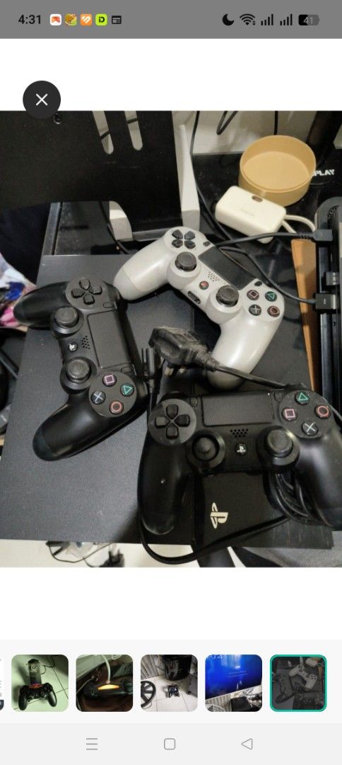 PlayStation 4 Controllers bundle (3 units) (Category: Controllers) located in Manila. Submitted by ryenne_leigh (Listing ID 1468355658, Image 1). Description: - Set of 3 PS4 wireless controllers: 1 light grey and 2 black - Ideal as backup controllers for co-op gaming with friends - Selling strictly as a set/bundle.