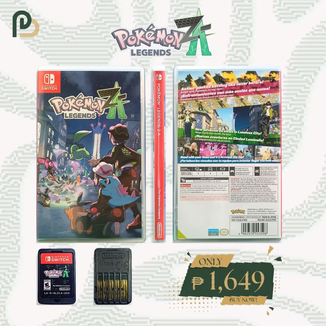 Pokemon Legends ZA Nintendo Switch Game (Category: Nintendo) located in Caloocan City. Submitted by pixel_bros (Listing ID 1468297540, Image 1). Description: FOR SALE @ Pixel Bros PTPA 💚💛 BUNDLE DEALS 💛💚 BUY 2 GAMES: ₱100 OFF your total OR FREE shipping via LBC/J&T BUY 3 GAMES: ₱100 OFF your total AND FREE shipping via LBC/J&T BUY 4 OR MORE GAMES: Additional ₱100 OFF for every game beyond the first 3 + FREE shipping via LBC/J&T ㅤ Pokémon Lege