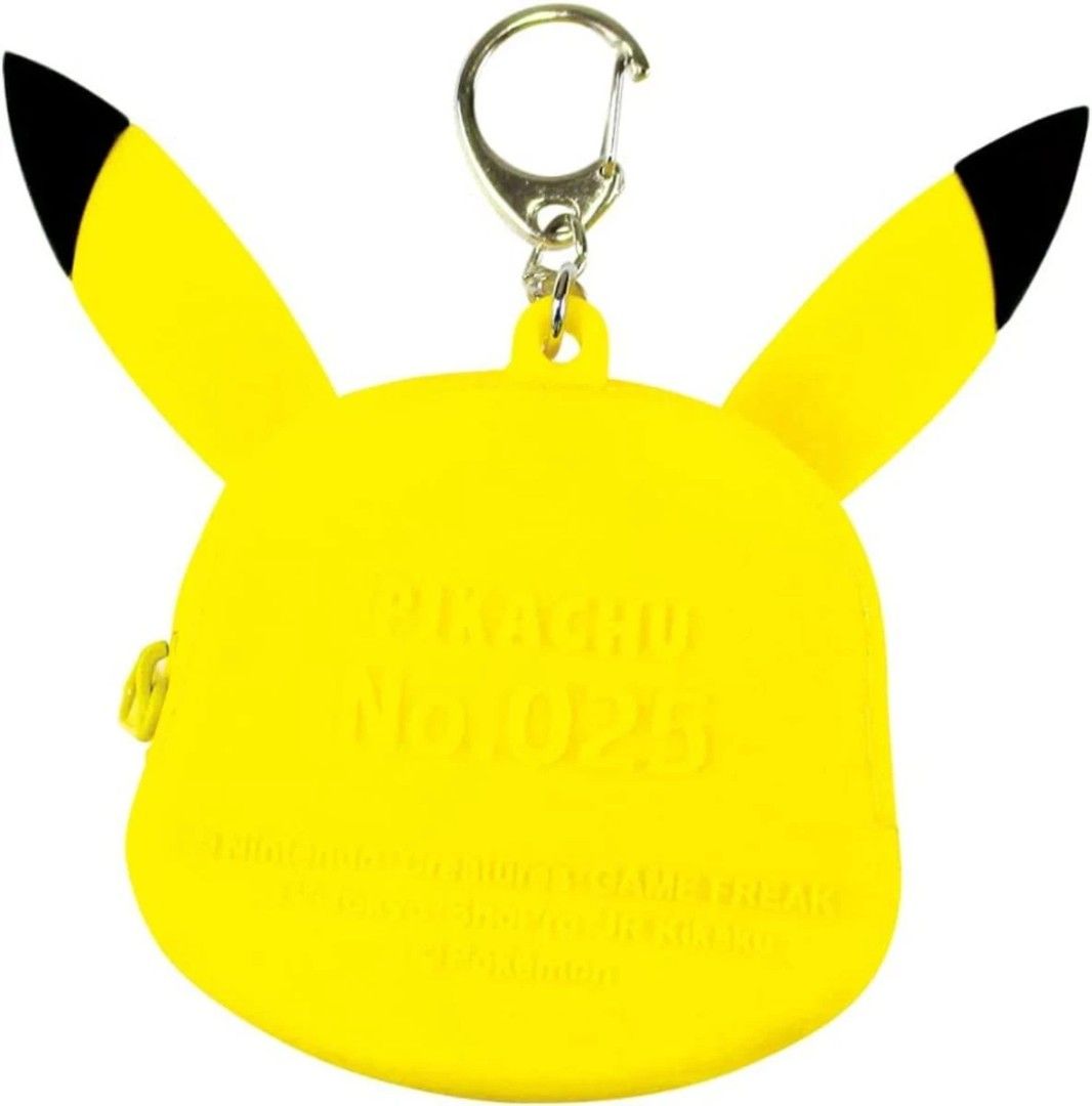 Pokémon Pikachu Silicone Mini Pouch Keychain (Category: Character Goods) located in Quezon City. Submitted by curatedbymissgee (Listing ID 1468294912, Image 2). Description: - 100% Authentic Pokémon merchandise with original hang tag attached - Made of soft, durable yellow silicone featuring Pikachu's iconic face and ears - Back includes embossed Pikachu No. 025 text and branding - Equipped with a silver-tone lobster clasp and keyring for easy cl