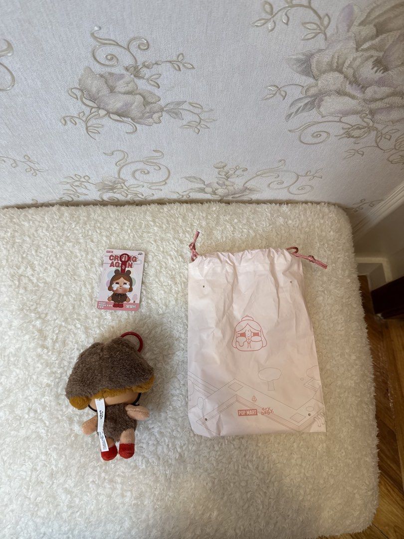 Pop Mart Crying Again Plush Keychain (Category: Designer & Blind Box Toys) located in Quezon City. Submitted by vpauline (Listing ID 1468362404, Image 2). Description: without box but with card and plastic.
