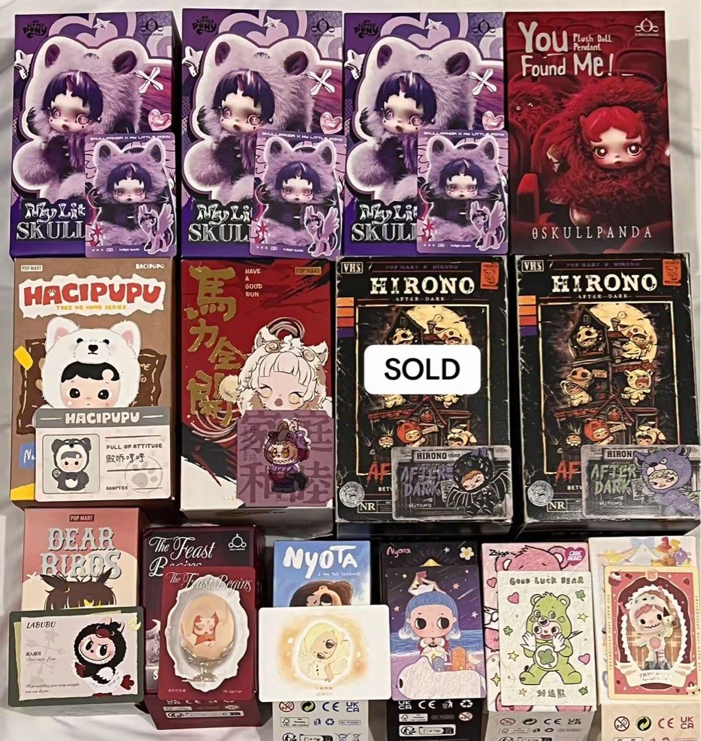 Popmart For Sale (Category: Designer & Blind Box Toys) located in Paranaque City. Submitted by prelovedbyshi_ (Listing ID 1468350448, Image 1). Description: ☆ Skullpanda x My Little Pony Plush Pendant (Twilight Sparkle) ₱1,200 - opened from the bottom box - sealed foil ☆ Skullpanda You Found Me (Pranky Peanut) ₱900 - sealed box ☆ Skullpanda The Feast Begins (The Egg Cup) ₱500 - opened from the bottom box - sealed foil ☆ Hirono After Dark Plush Pe