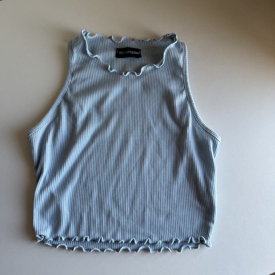 Prettylittlething Blue Ribbed Lettuce Top (Category: Sleeveless) located in Santa Rosa. Submitted by ceyllective (Listing ID 1468420185, Image 1). Description: .