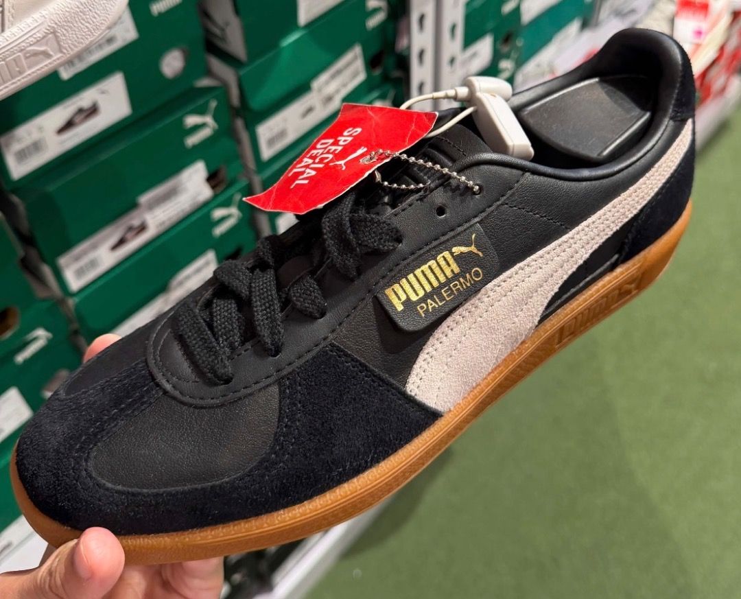 Puma Palermo Black Gum Sneakers (Category: Sneakers) located in Manila. Submitted by ytoci (Listing ID 1468384364, Image 1). Description: - Model: Puma Palermo - Color: Black with contrasting light stripes and gum soles -brand new pland original size 9.5 Us.