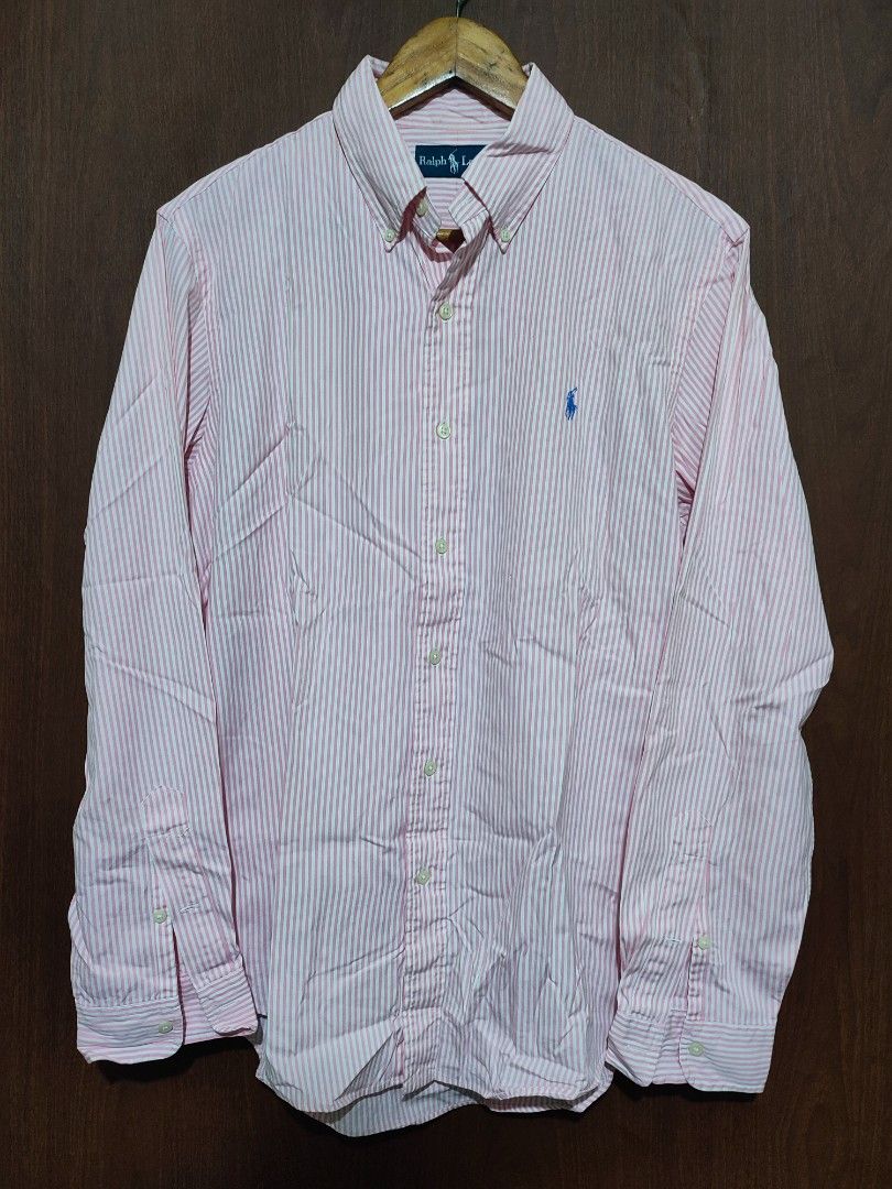 Ralph lauren longsleeve lightpink stripes (Category: Formal Shirts) located in Pasig City. Submitted by supremokicksmanila (Listing ID 1468478228, Image 1). Description: Ralph lauren longsleeve lightpink stripes 22x30 fits to medium-large excellent condition 2k shipped dm to purchase lalamove with in metromanil j&t delivery outside mertomanila.