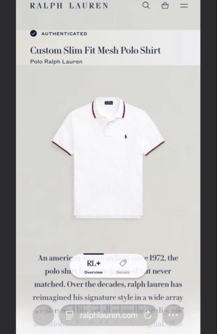 Ralph Lauren Polo Shirt (Category: Tshirts & Polo Shirts ) located in Subic. Submitted by declutterbyshit (Listing ID 1468370528, Image 1). Description: - Brand: Polo Ralph Lauren (27x18) - Color: White mesh with red and navy tipping on collar and cuffs - Fit: Custom Slim Fit - Details: Blue embroidered pony logo on chest, two-button placket with white buttons, navy inner collar tag - Condition: Excellent pre-loved / Brand new (as applicable) - S