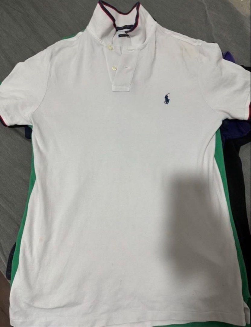 Ralph Lauren Polo Shirt (Category: Tshirts & Polo Shirts ) located in Subic. Submitted by declutterbyshit (Listing ID 1468370528, Image 2). Description: - Brand: Polo Ralph Lauren (27x18) - Color: White mesh with red and navy tipping on collar and cuffs - Fit: Custom Slim Fit - Details: Blue embroidered pony logo on chest, two-button placket with white buttons, navy inner collar tag - Condition: Excellent pre-loved / Brand new (as applicable) - S