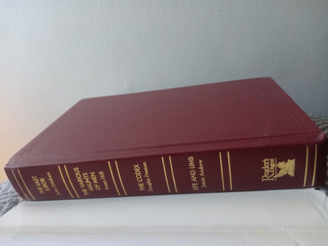 Reader's Digest Selected Stories Volume (Category: Storybooks) located in Bacolor. Submitted by appletun (Listing ID 1468361083, Image 1). Description: all sales final. no returns/refunds/exchange. mop: gcash. no cod/cop/sco. handling/mod: spx +P70sf. - Format: Hardcover compilation with a classic dark red spine - Included Stories: The Last Juror (John Grisham), The Various Haunts of Men (Susan Hill), The Codex (Douglas Preston), and Life and Lim