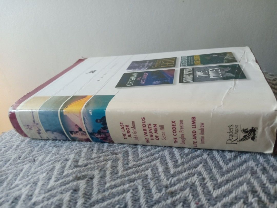 Reader's Digest Selected Stories Volume (Category: Storybooks) located in Bacolor. Submitted by appletun (Listing ID 1468361083, Image 3). Description: all sales final. no returns/refunds/exchange. mop: gcash. no cod/cop/sco. handling/mod: spx +P70sf. - Format: Hardcover compilation with a classic dark red spine - Included Stories: The Last Juror (John Grisham), The Various Haunts of Men (Susan Hill), The Codex (Douglas Preston), and Life and Lim