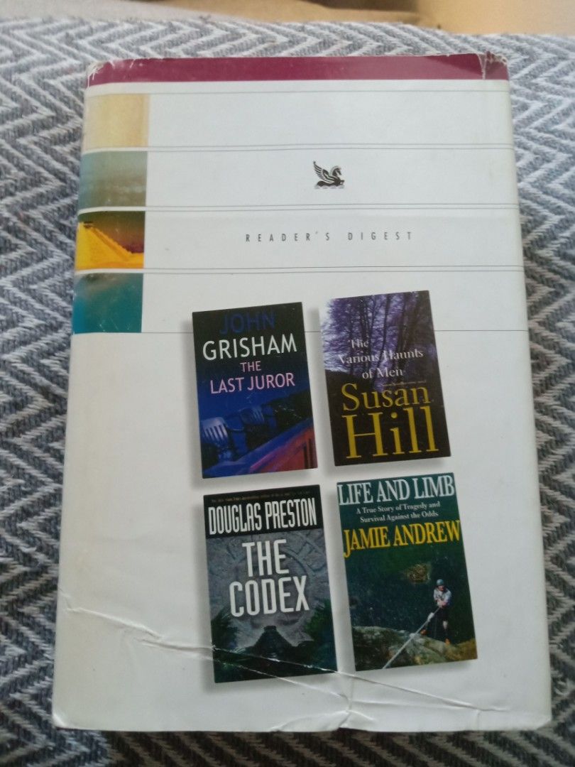 Reader's Digest Selected Stories Volume (Category: Storybooks) located in Bacolor. Submitted by appletun (Listing ID 1468361083, Image 2). Description: all sales final. no returns/refunds/exchange. mop: gcash. no cod/cop/sco. handling/mod: spx +P70sf. - Format: Hardcover compilation with a classic dark red spine - Included Stories: The Last Juror (John Grisham), The Various Haunts of Men (Susan Hill), The Codex (Douglas Preston), and Life and Lim