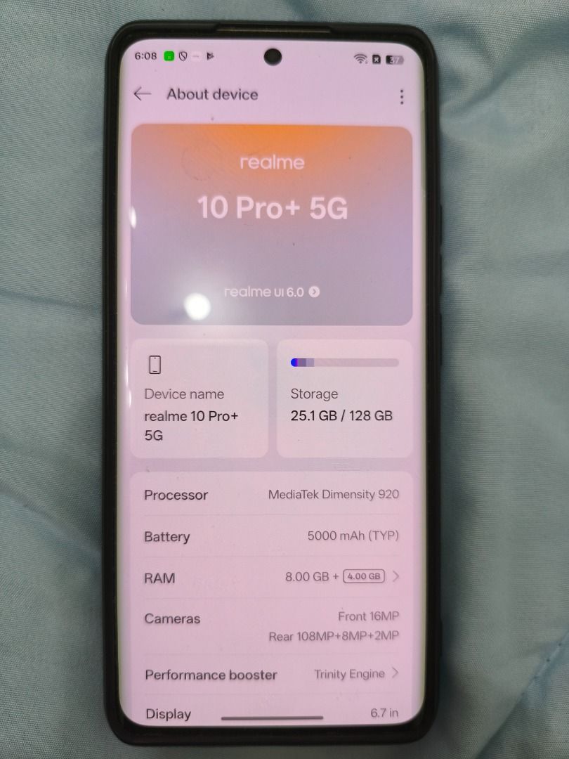 Realme 10 Pro +5G (Category: Realme) located in Caloocan City. Submitted by hawks1971 (Listing ID 1468376932, Image 2). Description: Used with care. No issues..