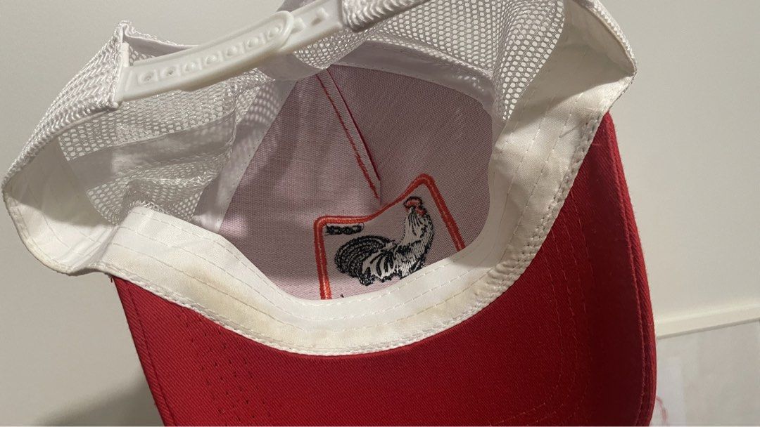 Red and White Rooster Patch Trucker Hat (Category: Caps & Hats) located in Quezon City. Submitted by yrcomplex (Listing ID 1468387788, Image 3). Description: Bought secondhand, used once.