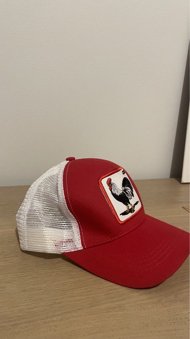 Red and White Rooster Patch Trucker Hat (Category: Caps & Hats) located in Quezon City. Submitted by yrcomplex (Listing ID 1468387788, Image 1). Description: Bought secondhand, used once.