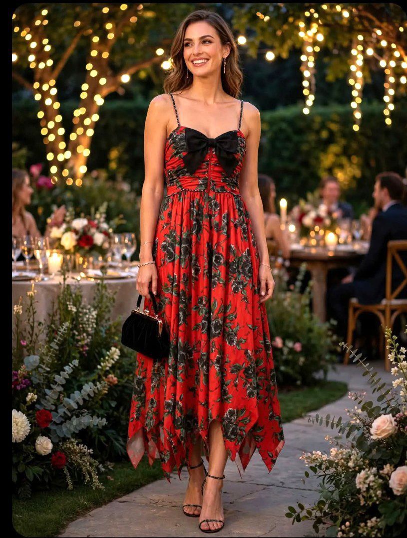 Red printed long dress (Category: Dresses) located in Las Pinas. Submitted by apples_here (Listing ID 1468303048, Image 1). Description: New Bought in Japan Long dress Red printed With Gems and Ribbon (see photos).