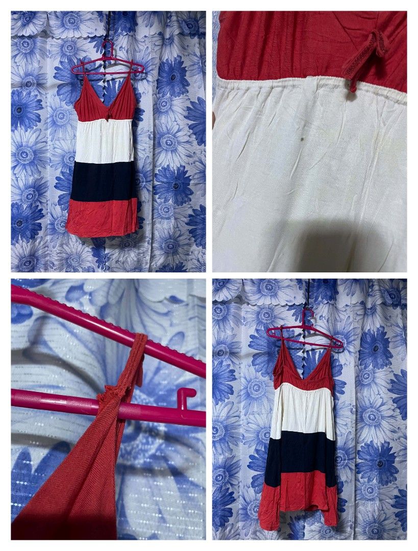 Red White Blue Colorblock Casual Dress (Category: Dresses) located in Manila. Submitted by arimad.clo (Listing ID 1468307072, Image 1). Description: - Casual red, white, and blue colorblock dress - Features a flattering V-neckline and thin straps - Lightweight fabric, super easy to wear for hot PH weather - Flaws: Minor fabric flaw on the white section and slight wear on one strap near the hanger area - Perfect simple piece for everyday casual we