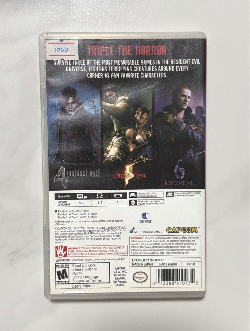 Resident Evil Triple Pack (Category: Nintendo) located in Mandaluyong City. Submitted by akebns05 (Listing ID 1468433046, Image 2). Description: Resident Evil Triple Pack (RE4 only) for Nintendo Switch 📍Mandaluyong.