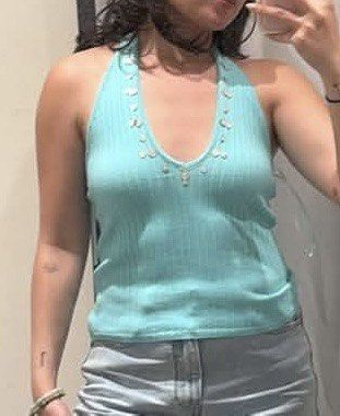 Ribbed Halter Top with Button Embellishments (Category: Sleeveless) located in Marikina City. Submitted by __juliaselects (Listing ID 1468454580, Image 2). Description: Valleygirl (aussie brand) teal/brown halter top ₱990 Suggest to size up (get an M if size S) But material is stretchy Available sizes: S & M Arriving in the PH on Oct 19!.