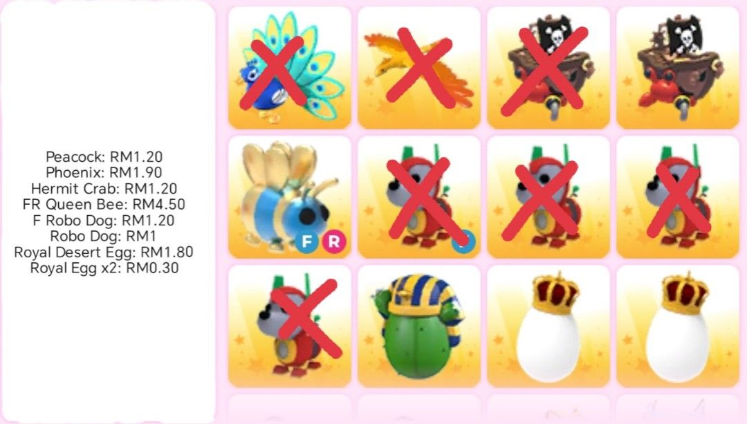 Roblox Adopt Me (Category: Others) located in Kuala Lumpur. Submitted by tillwmet (Listing ID 1468375310, Image 1). Description: Selling cheap Adopt Me pets! If have any questions, feel free to ask!.