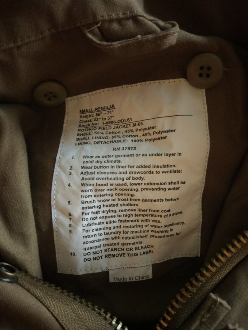 Rothco M-65 Jacket S (Category: Coats, Jackets and Outerwear) located in Pasay City. Submitted by denimdude.ph (Listing ID 1468323561, Image 3). Description: with packable hood sleeve looks short, maybe altered.