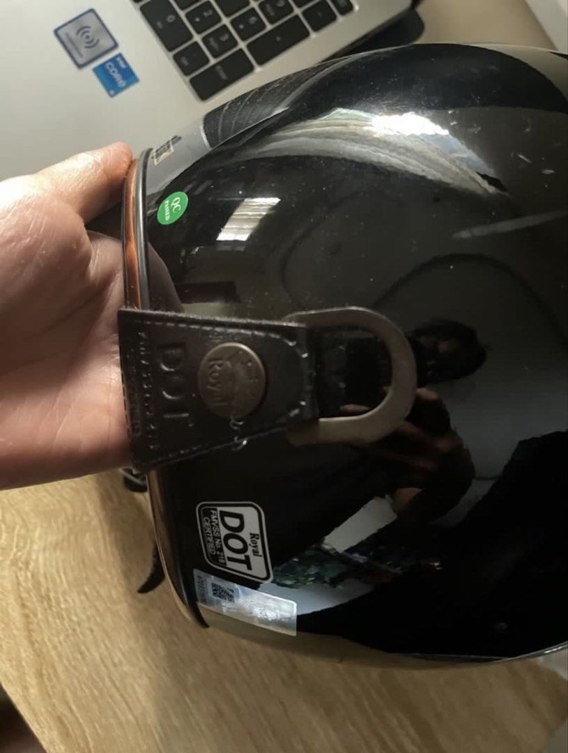 Royal Black Open Face Helmet with Visor and Box (Category: Caps & Hats) located in Caloocan City. Submitted by phoenixmain (Listing ID 1468336857, Image 3). Description: - Brand: Royal - Style: Vintage open face with shiny black finish and brown leather-look trim - Features: Built-in visor and clean interior padding - Safety: DOT certified with secure D-ring strap closure - Inclusion: Comes with original branded cardboard box - Condition: Great f