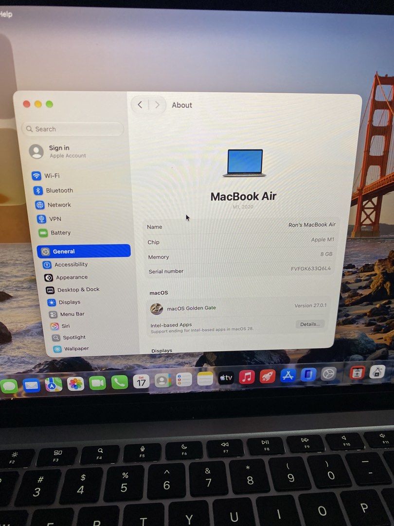 RUSH MacBook Air M1 Complete Package with Receipt (Category: Laptops & Notebooks) located in Manila. Submitted by floweroniz (Listing ID 1468495404, Image 3). Description: MACBOOK AIR M1 ₱32,999. rare nalang po like new na m1 + receipt • Apple M1 Chip • 8GB Unified Memory • 13.3” Retina Display • 256GB SSD Storage • macOS Golden Gate 27.0.1 (latest) • Battery Health: 94% • Battery Cycle Count: 95 ✔️ No known issues, never been repaired ✔️ Very go