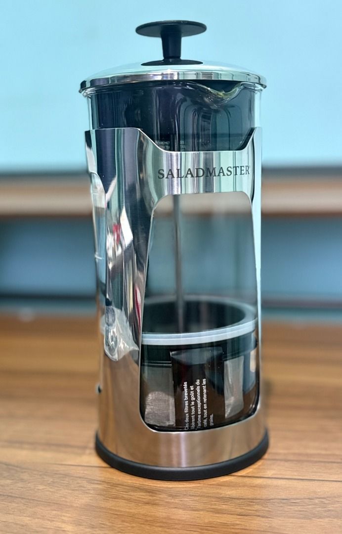 Saladmaster + ESPRO P5 French Press (Category: Other Kitchen Appliances) located in Baguio. Submitted by shine.dream.smile (Listing ID 1468320797, Image 2). Description: Condition - Opened but unused - Damages/imperfections: Original box is slightly damaged (discolorations, stains and tears). Details - Carafe capacity: 32 oz / 950 mL - Inclusions: Actual product components (as seen in the photos), manual, plastic covers, bubble wrap, original box