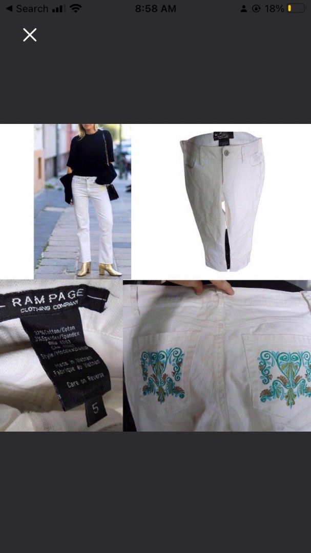 SALE! RAMPAGE WHITE PANTS (Category: Other Bottoms) located in Marikina City. Submitted by minimalistmanila (Listing ID 1468434945, Image 2). Description: New Rampage white pants, straight leg. Fits medium, 29-30 waist. Bought in Cinderella for P2,500. Never used. Might need a wash due to storage. Order now! *Ralph Lauren white polo shirt S to semi med. sold separately. .