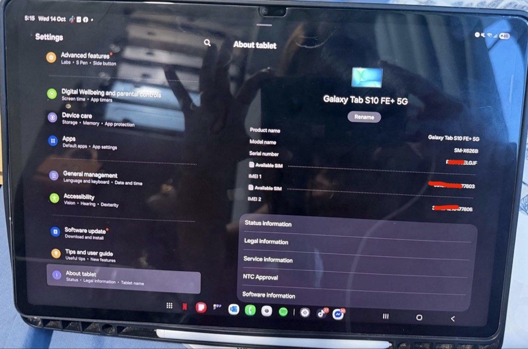 Samsung Galaxy Tab S10 FE+ 5G 128GB (Category: Android) located in Quezon City. Submitted by airajaime (Listing ID 1468316741, Image 2). Description: - Brand/Model: Samsung Galaxy Tab S10 FE+ 5G - Storage: 128GB - Condition: Excellent, lightly used - Inclusions: Original box, tablet - Connectivity: 5G ready - Purchased last October 2025, lady-owned so well taken care of - Comes with pen and tablet case RFS: need funds. bought for 41,000 PHP, sell