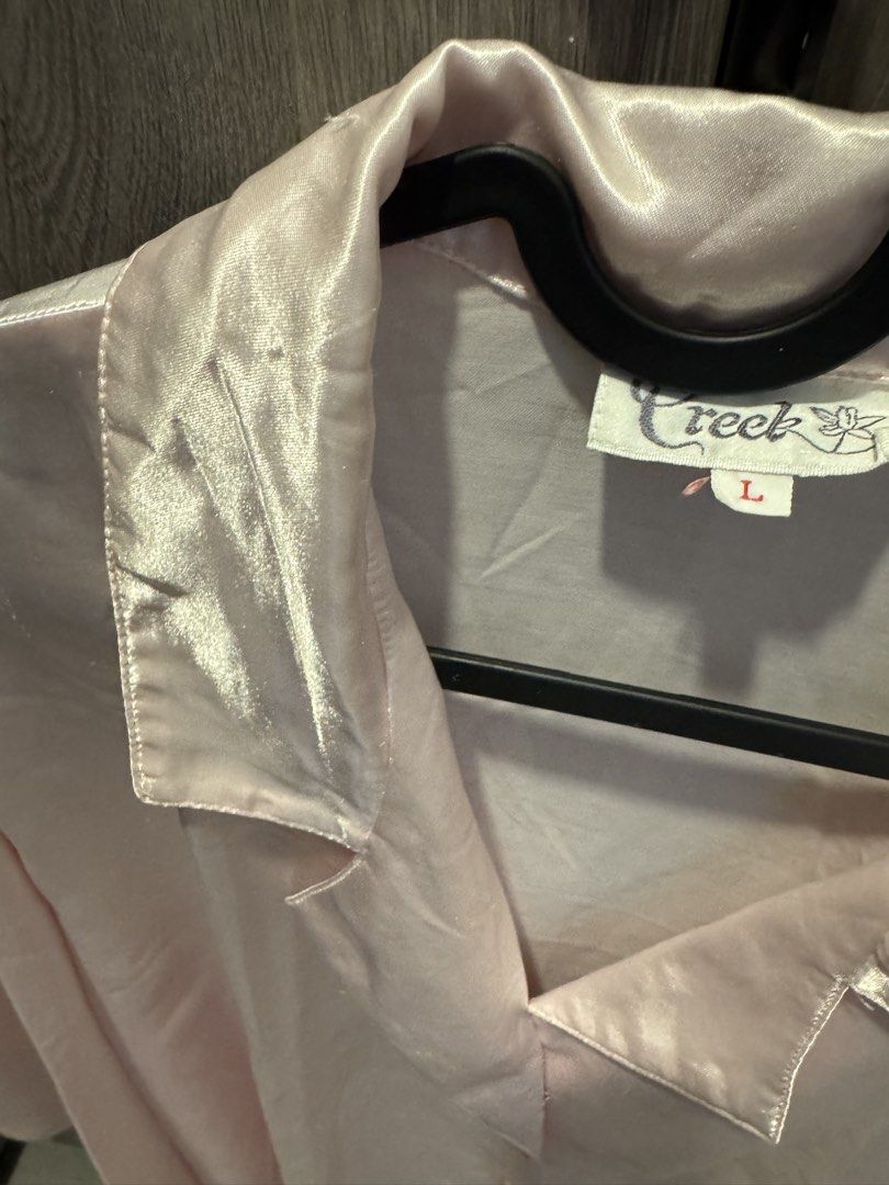 Satin Light Pink Button Down Night Shirt (Category: Shirts) located in Taguig. Submitted by kittychum (Listing ID 1468323484, Image 2). Description: Size: Large Can fit to XL.