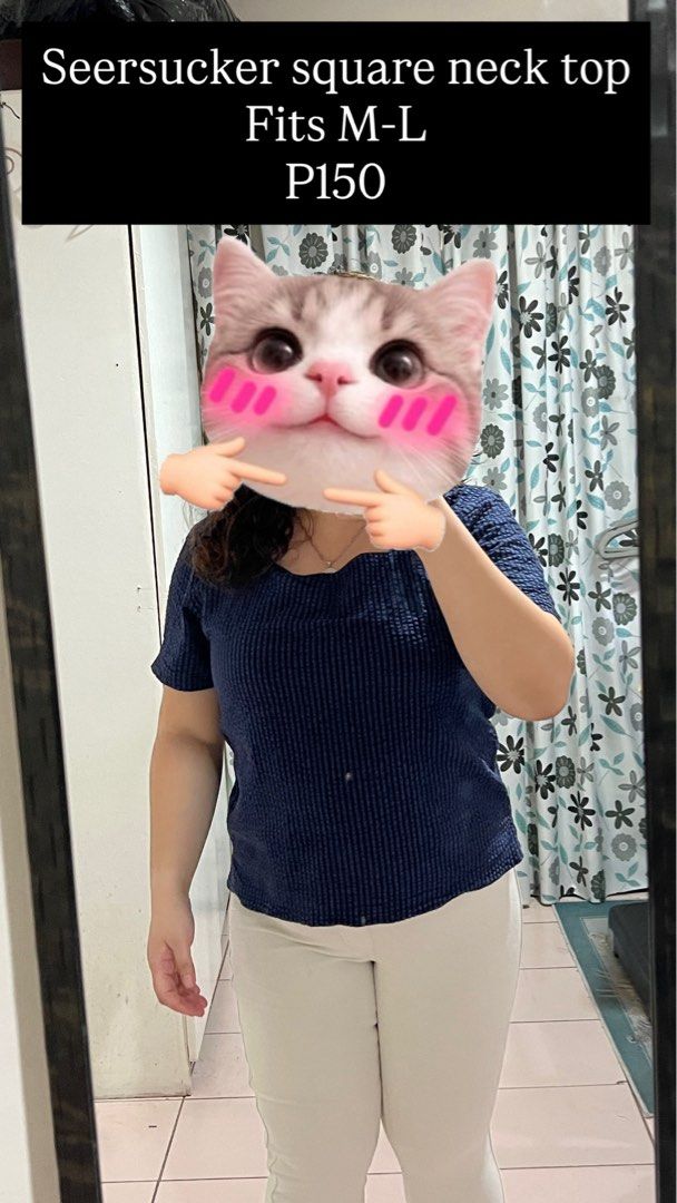 Seersucker square neck top (Category: Blouses) located in Cebu City. Submitted by fromreggg (Listing ID 1468319891, Image 2). Description: Seersucker square neck top Fits M-L P150.