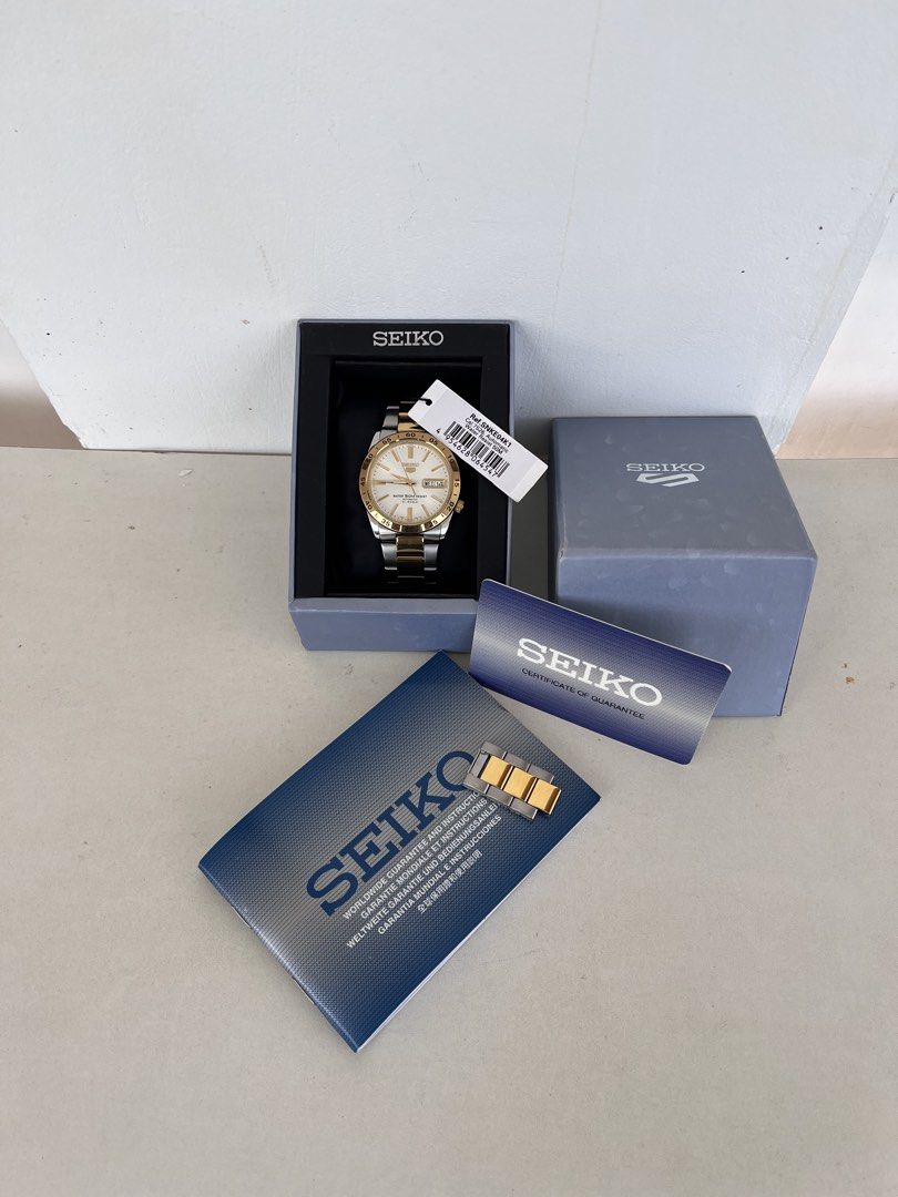 Seiko 5 Automatic Two-Tone Watch SNKE04K1 (Category: Men's Watches) located in Puerto Princesa. Submitted by kurtllection (Listing ID 1468472226, Image 2). Description: Pre-owned — Complete Inclusion Ref. [7S26-02T0] Serial Number: 453200 Movement: Automatic 7S26 movement Case size: 37mm - Original Seiko - Complete Links - Good running Condition Shipping: - J&T or LBC Payment: - payment first - GCASH/CASH 10,999 only!🏷️ NOTE: This is a preloved 