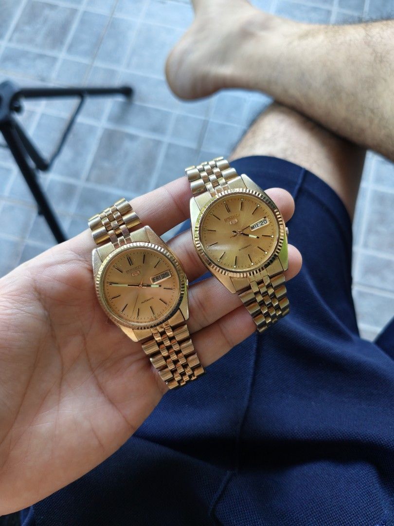 Seiko 5 Gold Dial Fluted Automatic Watch (Category: Luxury Watches) located in Tarlac. Submitted by irishign0593824 (Listing ID 1468302350, Image 2). Description: I have two Iconic Vintage Seiko 5 Gold tone fluted here. (Alternative for Rlx Presidential) 7009 and 7s26. selling it for 6.5k each. may bawas pa maganda if kunin both. Tarlac city area or can do shipping.