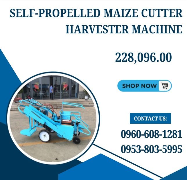 Self-Propelled Maize Cutter Harvester Machine (Category: Everything Else Others) located in Caloocan City. Submitted by acergollem65014 (Listing ID 1468358371, Image 1). Description: ●rated power: 9.2kw/3600r/min ●productivity: 1-1.5acres per hour ●engine type: 195F Diesel ●starting mode: Electric start + Manual start ●Net weight: 249kg ●Number of harvest rows: 1 line (line spacing approximately 40 cm) .