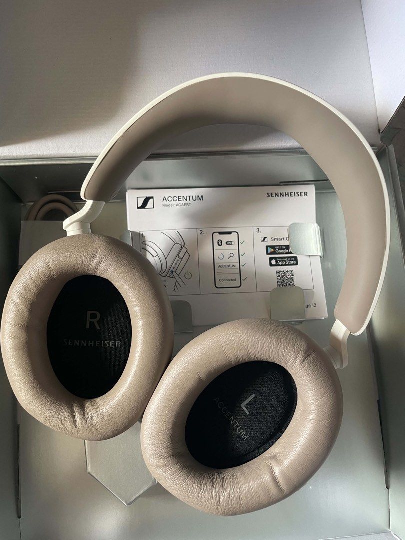 Sennheiser Accentum Wireless Headphones ACAEBT (Category: Headphones & Headsets) located in Manila. Submitted by zxcdubs (Listing ID 1468381644, Image 3). Description: - Brand: Sennheiser Accentum Wireless Headphones - Color: Beige (Model ACAEBT) - Condition: Unused with protective stickers still attached to the earcups - Inclusions: Original box, charging cable, and quick start guide - Shipping: lalamove or grab or meet-up upon request.