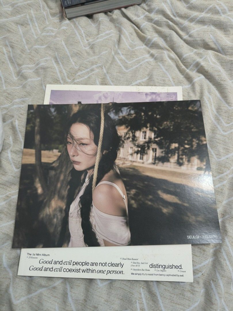 Seulgi 28 Reasons Photobook (Category: K-Wave Merchandise) located in Davao. Submitted by jmdm98 (Listing ID 1468387612, Image 2). Description: Seulgi 28 Reasons Photobook Inclusions: 1. Seulgi A4 Postcard 2. CD PM for interested buyers. mode of payment: maya, gotyme, gcash condition of photobook: dust stains the photobook cover reason for selling: decluttering currently selling at Davao City area only but PM me if outside the area. can be negoti