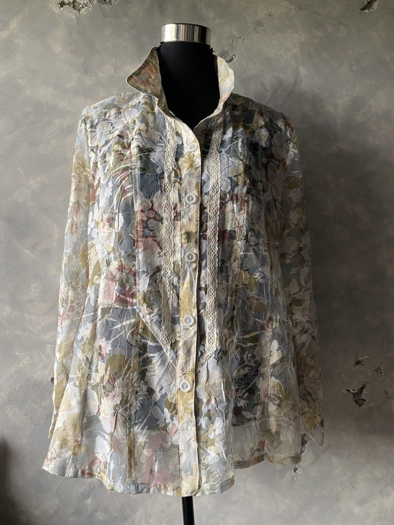 Sheer floral pastel shirt (Category: Longsleeves) located in Cebu City. Submitted by janb85 (Listing ID 1468362556, Image 1). Description: Feminine classy formal vibes Can get away with just undergarments underneath Fits m to xl With shoulder pads but not very prominent Perfect tucked in trousers or skirt Fresh lang .