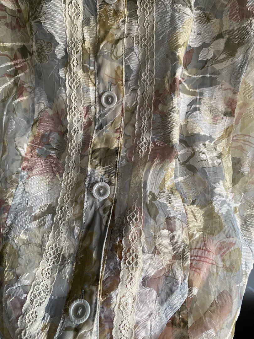 Sheer floral pastel shirt (Category: Longsleeves) located in Cebu City. Submitted by janb85 (Listing ID 1468362556, Image 3). Description: Feminine classy formal vibes Can get away with just undergarments underneath Fits m to xl With shoulder pads but not very prominent Perfect tucked in trousers or skirt Fresh lang .
