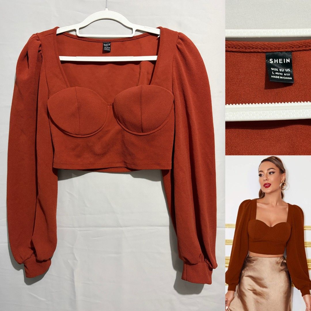 Shein Puffsleeve bustier top (Category: Longsleeves) located in Abucay. Submitted by madamvcloset (Listing ID 1468410110, Image 1). Description: large brandnew!!.