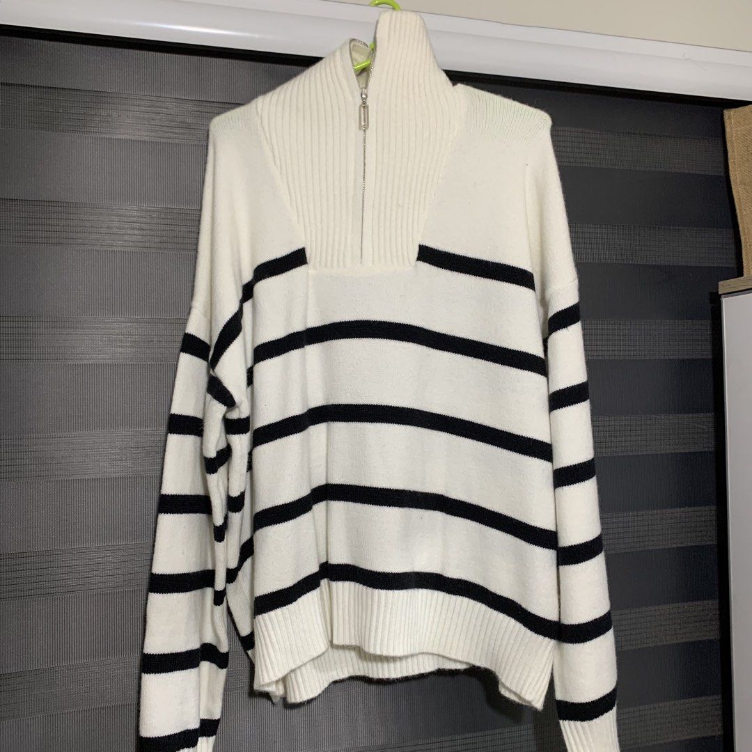 SHEIN striped cream & black sweater with half zip (Category: Longsleeves) located in Mabalacat. Submitted by kohibins (Listing ID 1468408012, Image 1). Description: .