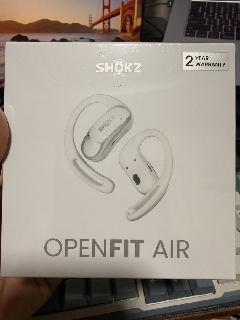 Shokz OpenFit Air Open-Ear Earbuds (Category: Earphones) located in Cainta. Submitted by lei_25_ (Listing ID 1468431235, Image 1). Description: - Model: Shokz OpenFit Air True Wireless Earbuds - Color: White - Condition: Brand new, factory-sealed with unopened plastic wrap (100% untouched) - Key Features: Secure ear hook design and excellent sound leakage reduction - Ideal For: Workouts, running, and daily commutes - Slightly negotiable RFS: extr
