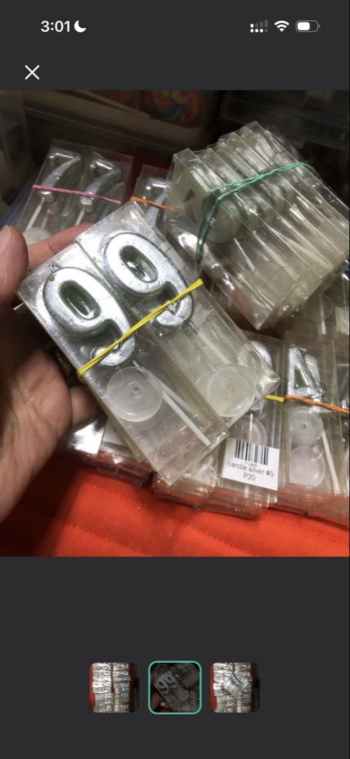 Silver Number Candles and Assorted Plastic Cookie Cutters (Category: Bakeware) located in Mandaluyong City. Submitted by greenapple14 (Listing ID 1468339381, Image 3). Description: - Bundle set of silver number candles in clear boxes - Includes assorted plastic cookie cutters: Mickey Mouse, star, snowflake, and hand shapes - Ideal for birthday cakes and fun baking projects - Kitchen clear-out sale - Selling everything together as one set.