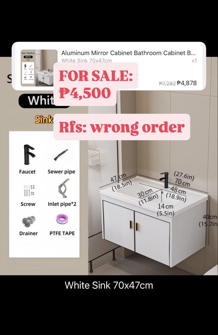 Sink Cabinet for Bathroom (Category: Bathroom & Kitchen Fixtures) located in Agdangan. Submitted by hannahh.rr (Listing ID 1468287569, Image 1). Description: RFS WRONG ORDER Orig price: 4,800+.