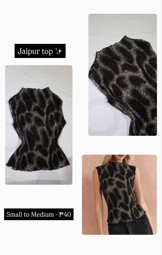 Sky Bamba Leopard Print Top Medium to Large (Category: Sleeveless) located in Manila. Submitted by treasured.and.home27 (Listing ID 1468442384, Image 3). Description: All items below ₱60 👗: Zara, Forever 21, Uniqlo, Cartelo etc ✨ Sizes: Small to Large 📍 Las Piñas .
