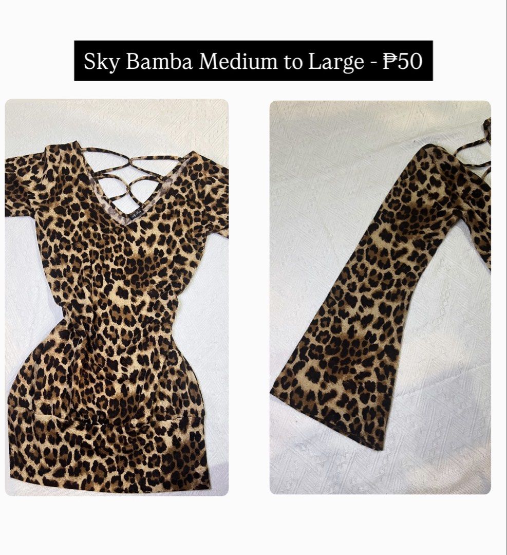 Sky Bamba Leopard Print Top Medium to Large (Category: Sleeveless) located in Manila. Submitted by treasured.and.home27 (Listing ID 1468442384, Image 1). Description: All items below ₱60 👗: Zara, Forever 21, Uniqlo, Cartelo etc ✨ Sizes: Small to Large 📍 Las Piñas .
