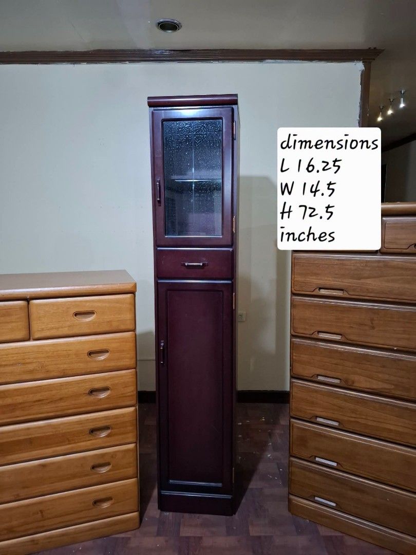 Slim Cabinet (Category: Shelves, Cabinets & Racks) located in Quezon City. Submitted by dannikkishoppe2 (Listing ID 1468292717, Image 2). Description: Slim Cabinet ‼️₱7500‼️ Please manage your expectations as there might be minimal flaws. Color may vary due to lighting, it may appear darker or lighter in person. Check photos first before buying. Please refrain from purchasing if you are particular about USED items and imperfections. Thank you!.