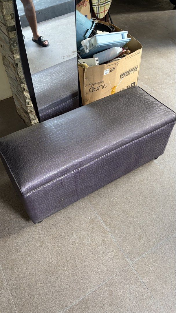 Sofa and Bench (Category: Sofas) located in Makati City. Submitted by metriccoldwar26 (Listing ID 1468351841, Image 2). Description: For Sale: Purple Sofa and Purple Bench Sofa Issue: Sofa has a small tear Loc: Paranaque/Pasay Price: 2,500.