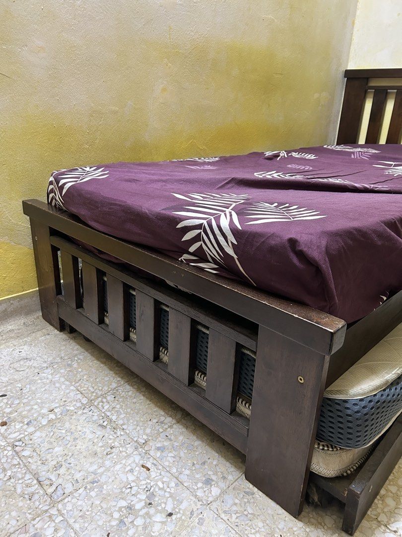 Solid Wood Single Pull Out Bed (Category: Bed Frames & Mattresses) located in Ampang. Submitted by byahmadnur (Listing ID 1468468612, Image 3). Description: - Solid Wood - Comes with the mattress for both bed - Few scratches but still like new as per photos - Self pick-up / arrange for delivery @ Taman Kosas, Ampang - Nego till letgo 🤪.